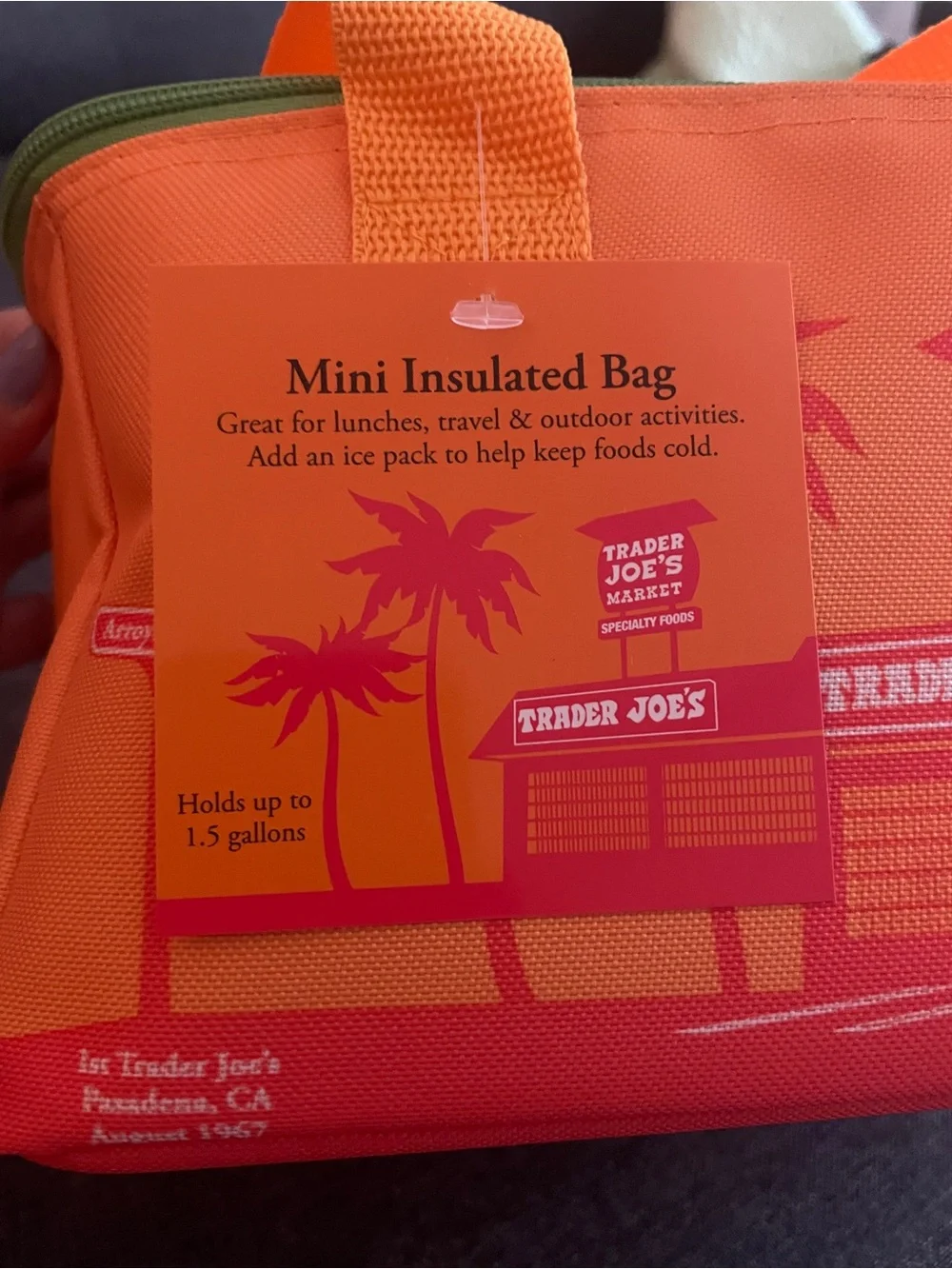 NWT Trader Joe's Mini Insulated Bag in orange and green color